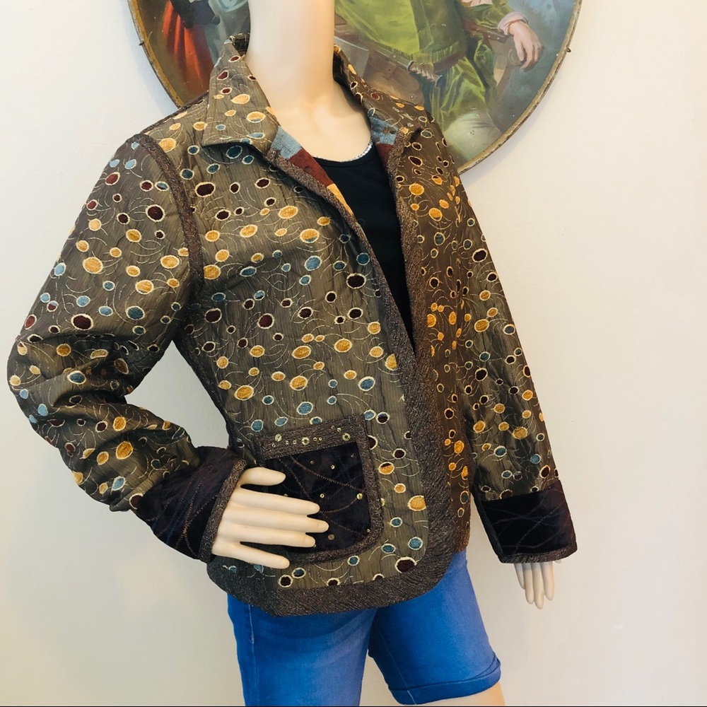Vintage Yak Magik Reversible Patchwork Tapestry Jacket - Y2K Boho Art-to-Wear Bl